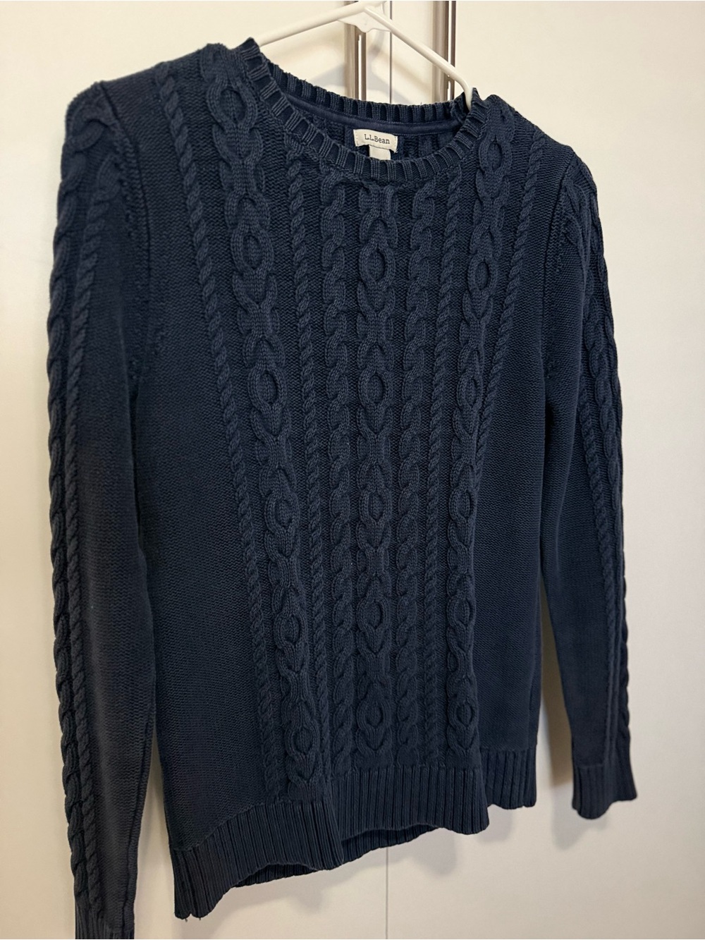 L.L. Bean Fisherman Navy Cable-Knit Crewneck Sweater - Women’s Small